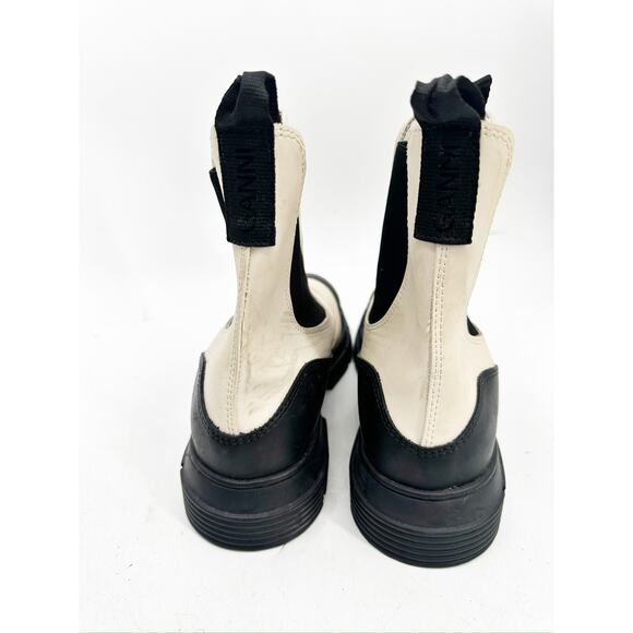 Ganni Waterproof Recycled Rubber City Boot in Brazilian Sand Cream Black FLAW 41 - Picture 4 of 8